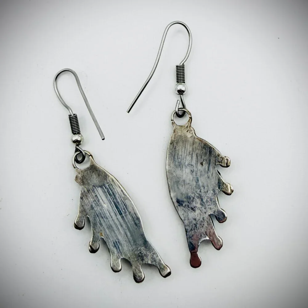 Vintage Needlepoint Turquoise Dangle Earrings | Sterling Silver